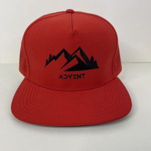 Advent Mens Snapback Hat Mountain Ridge Design Red Black Flat Bill Breat…